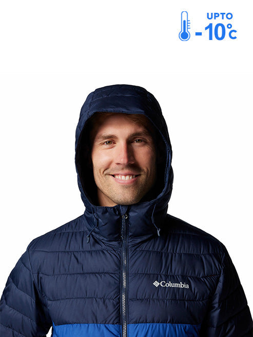 Columbia Men Blue Omni-Heat Reflective Powder Lite II Hooded Down Jacket