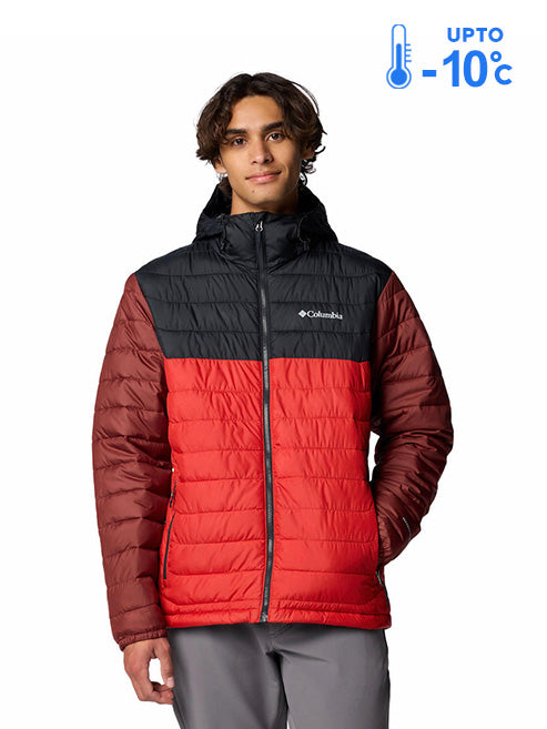 Columbia Men Red Omni-Heat Reflective Powder Lite II Hooded Down Jacket