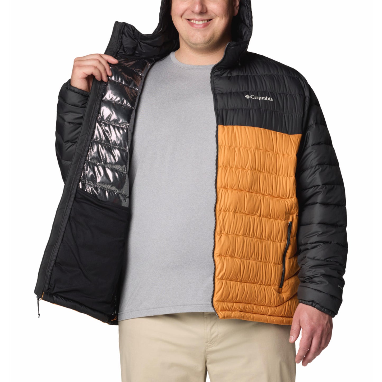Columbia Men Orange Omni-Heat Reflective Powder Lite II Hooded Down Jacket