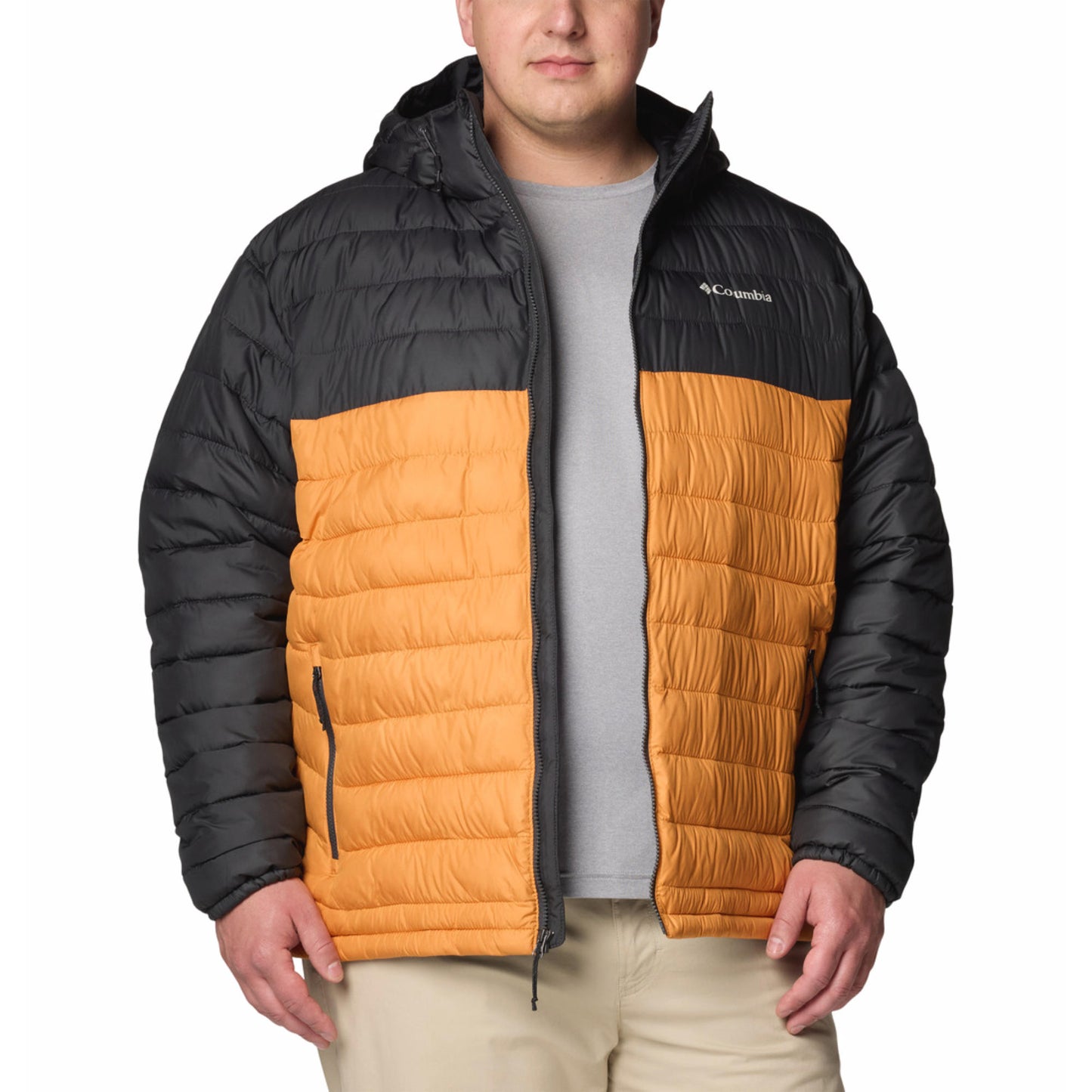 Columbia Men Orange Omni-Heat Reflective Powder Lite II Hooded Down Jacket