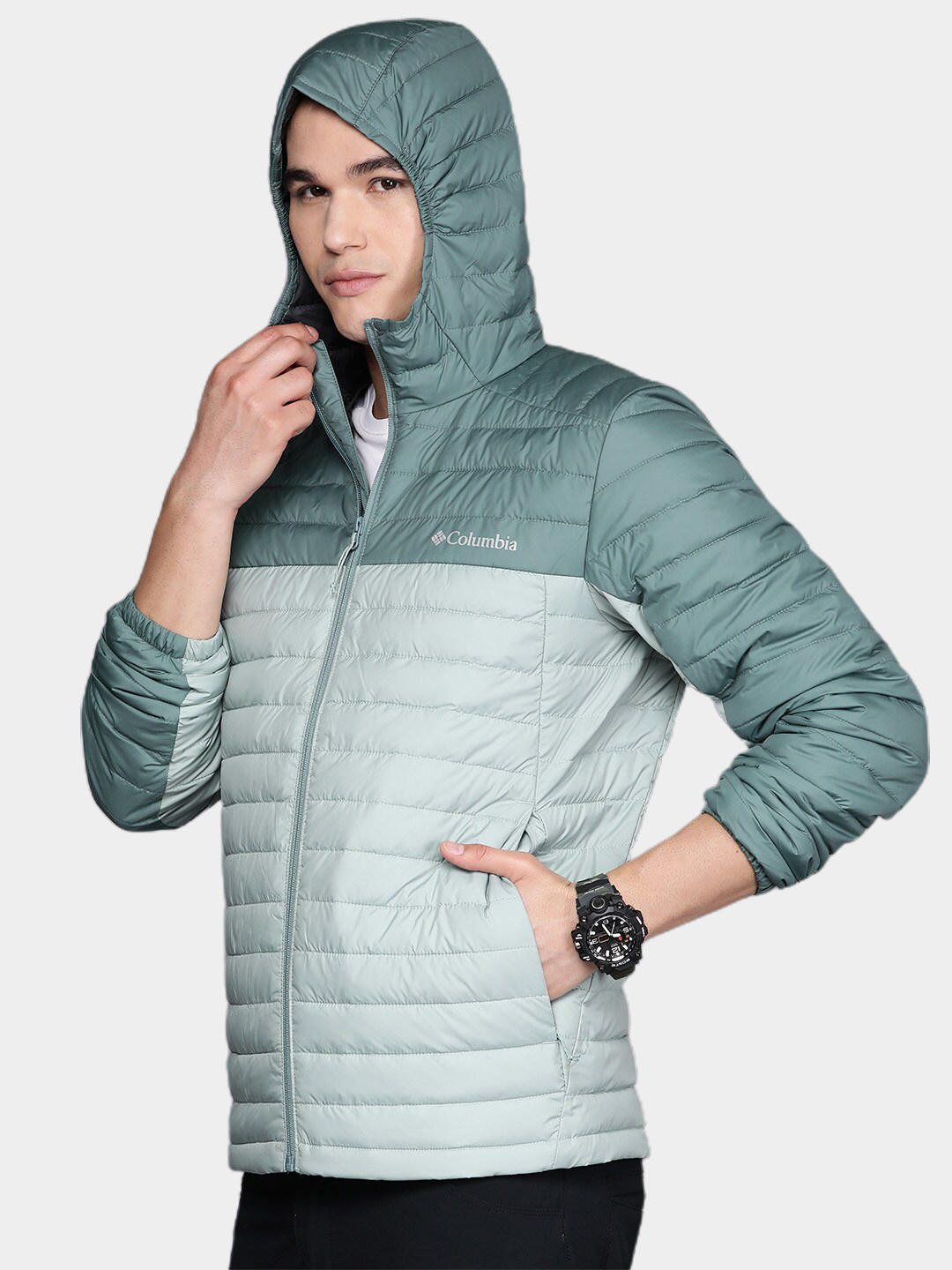 Columbia Men Green Silver Falls Hooded Jacket