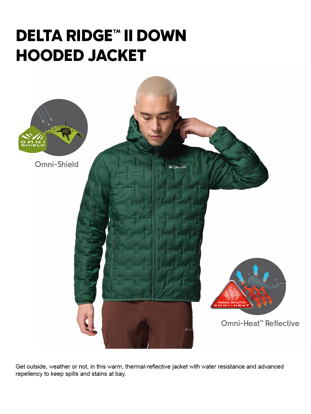 Columbia Men Green HEAT SEAL Delta Ridge II Down Jacket