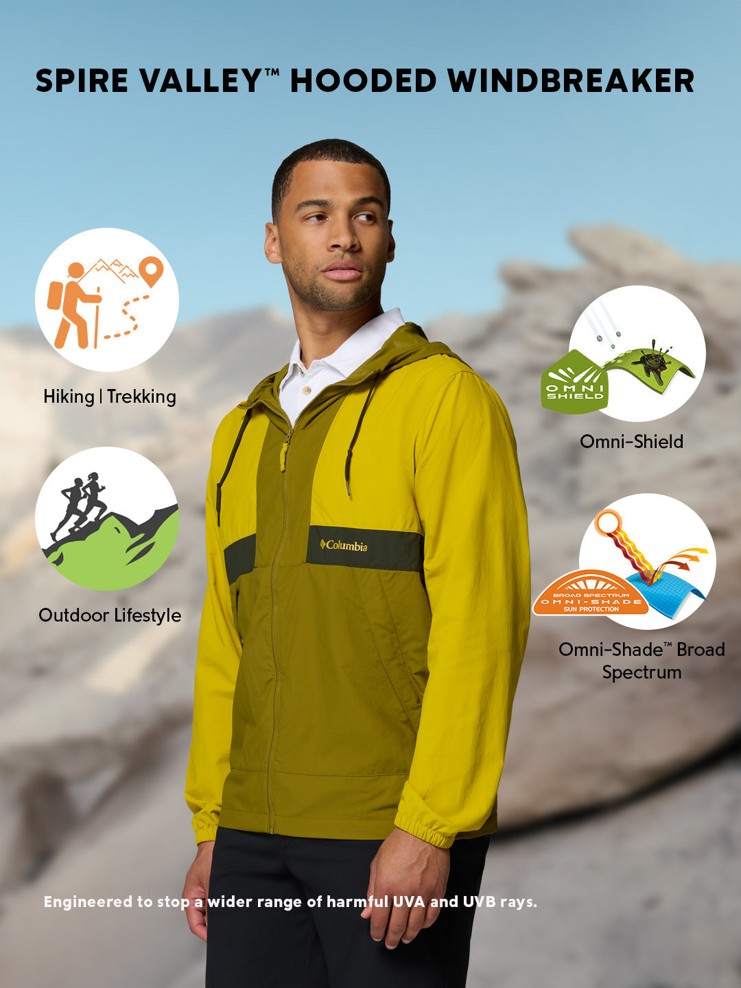 Columbia Men’s Yellow Omni-Shade Spire Valley Windbreaker Jacket
