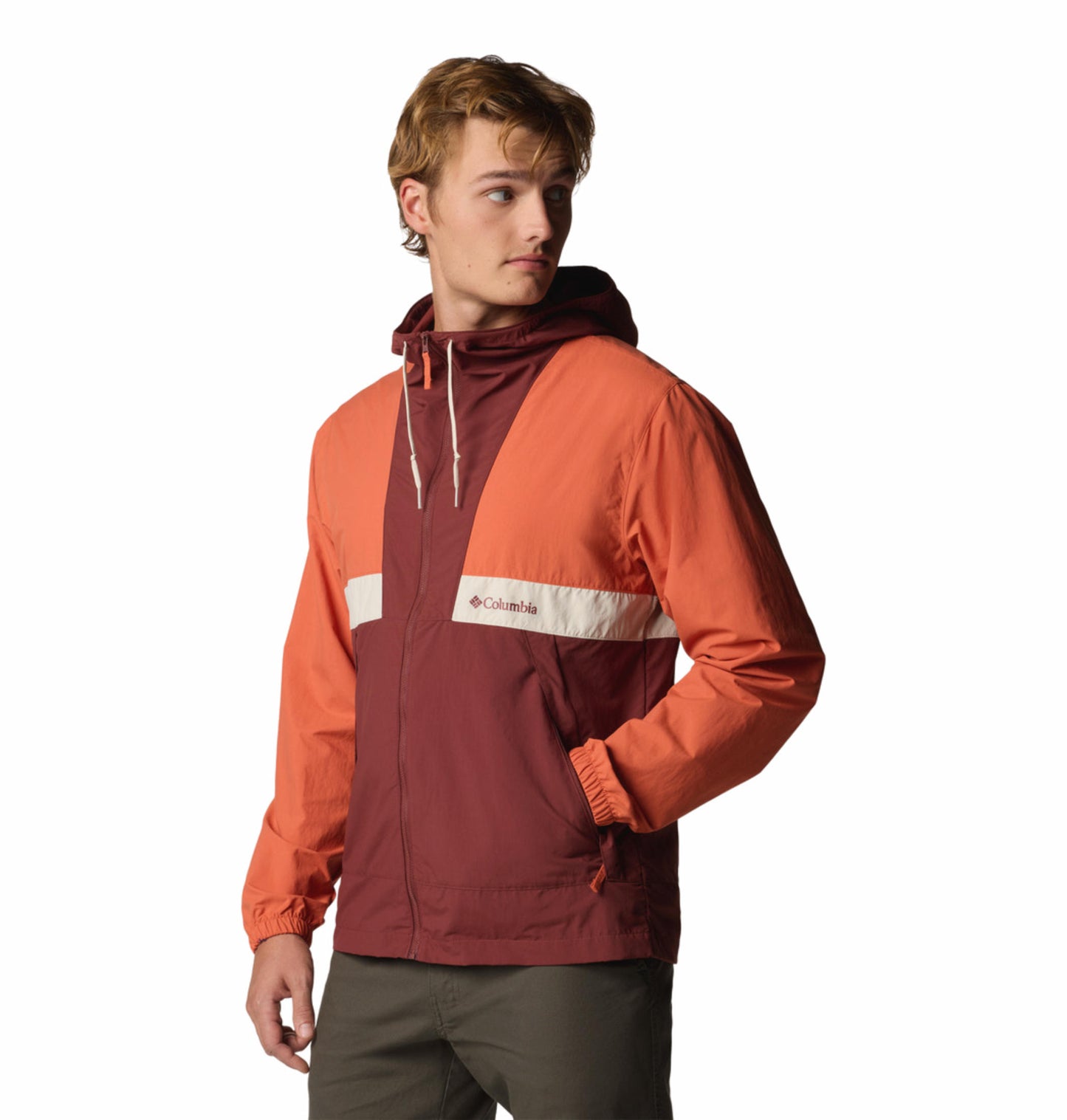 Columbia Mens Maroon Omni-Shield Spire Valley Hooded Wind and Water Resistant Jacket