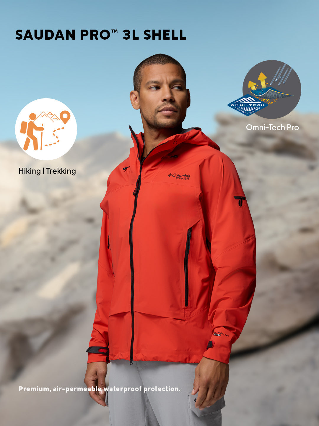 Columbia Men Orange Omni-Tech Saudan Pro 3L Shell Jacket
