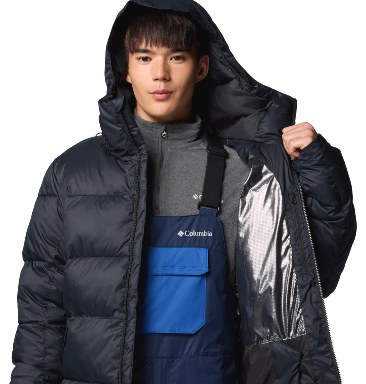 Columbia Men Black Omni-Heat Reflective Slope Style Hooded Down Jacket