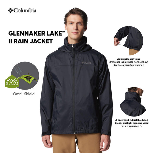 Columbia Mens Black Glennaker Lake II Rain Jacket