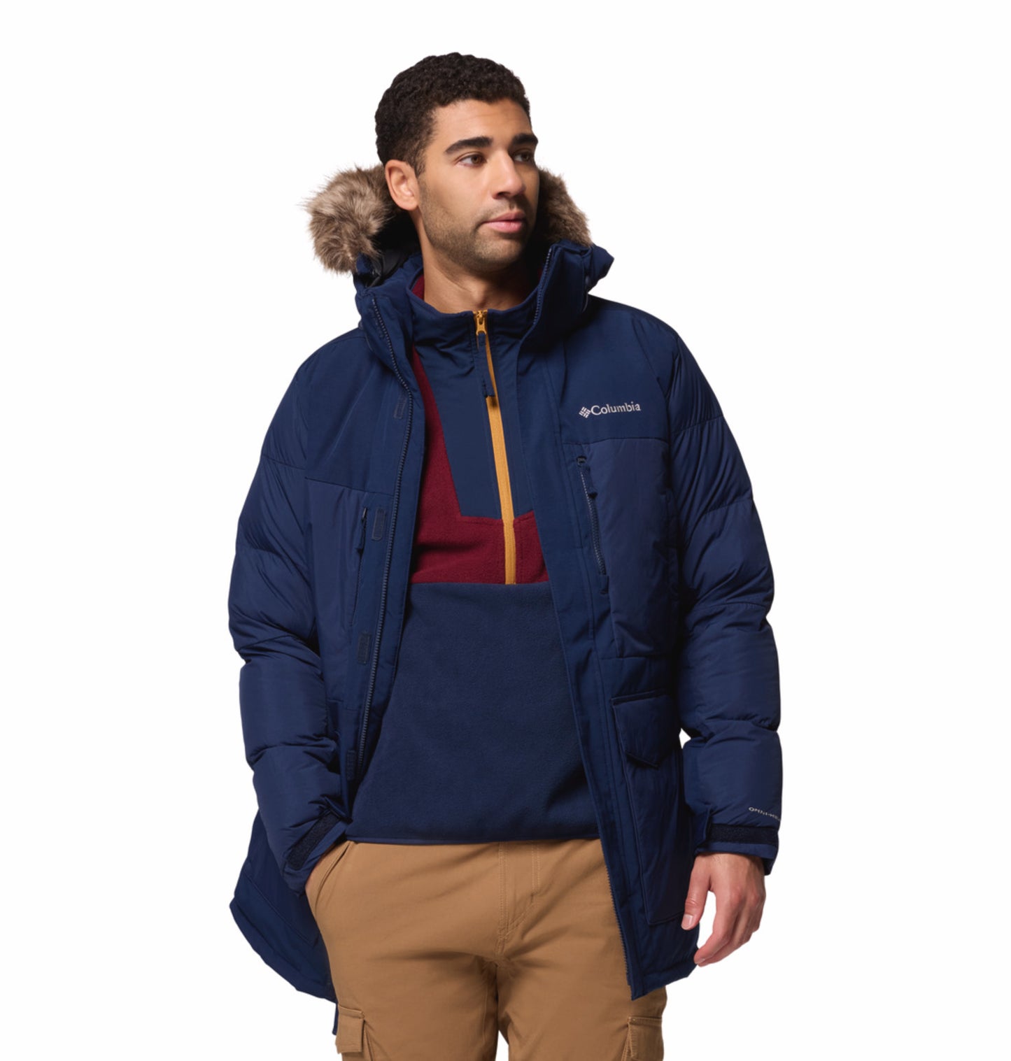 Columbia Men Navy Blue Omni-Heat Inifnity Marquam Peak Fusion II Parka Hooded Down Jacket