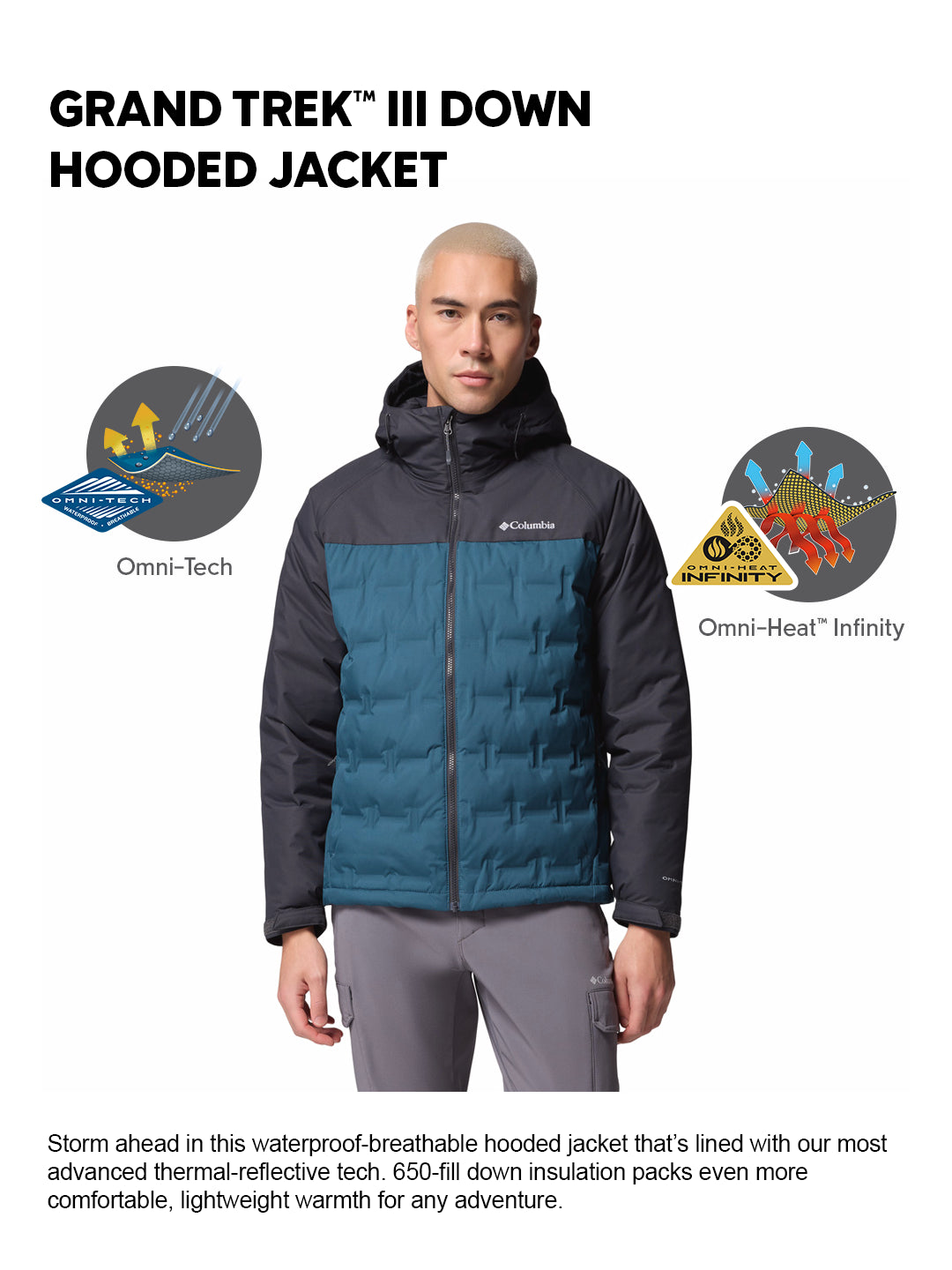 Columbia Men Teal HEAT SEAL Grand Trek III Down Jacket