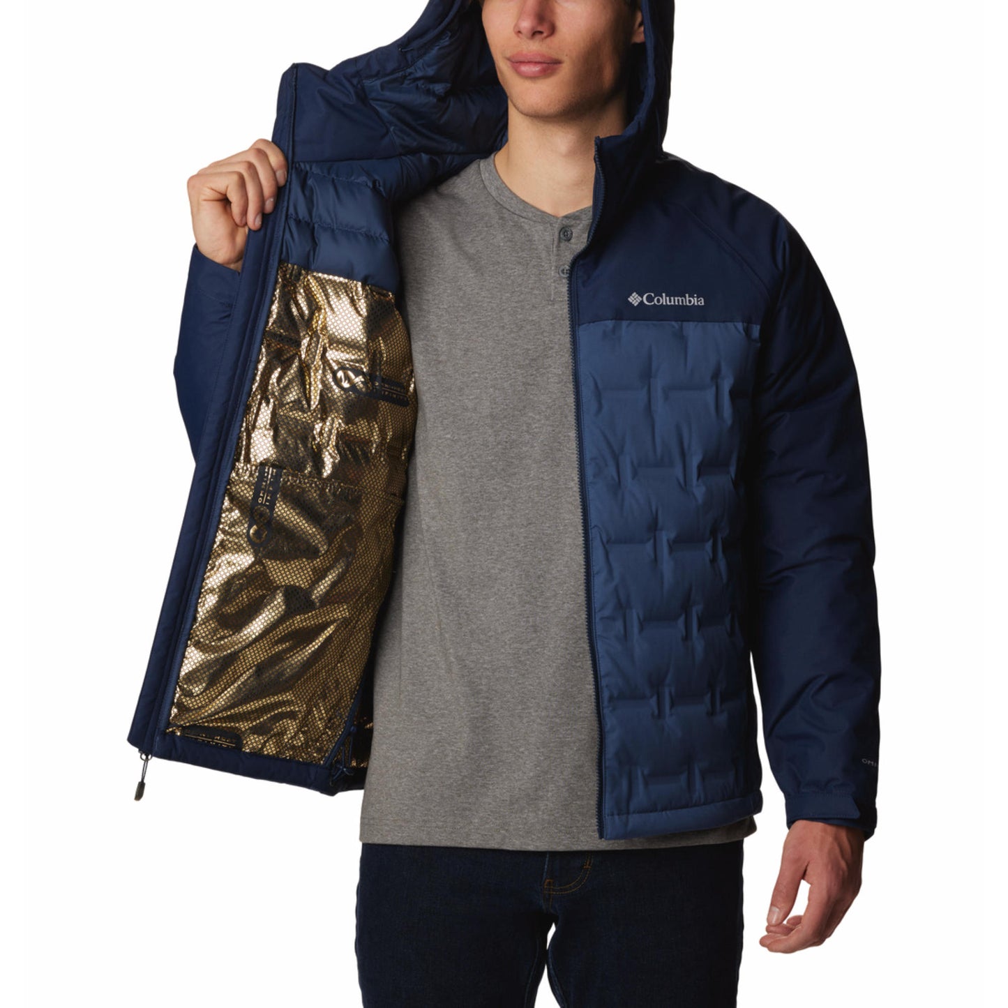Columbia Men Blue Grand Trek III Down Hooded Jacket