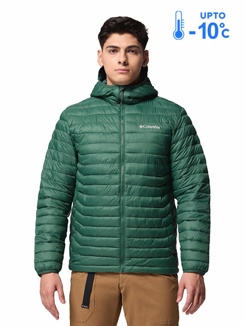 Columbia Men Green Omni-Shield Powder Pass Hooded Down Jacket
