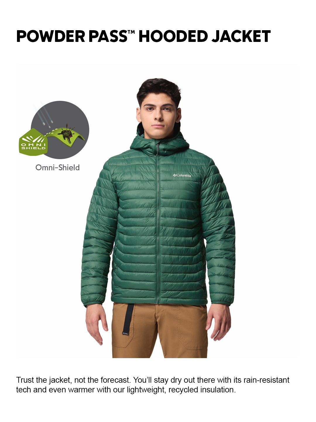 Columbia Men Green OmniShield Powder Pass Down Jacket