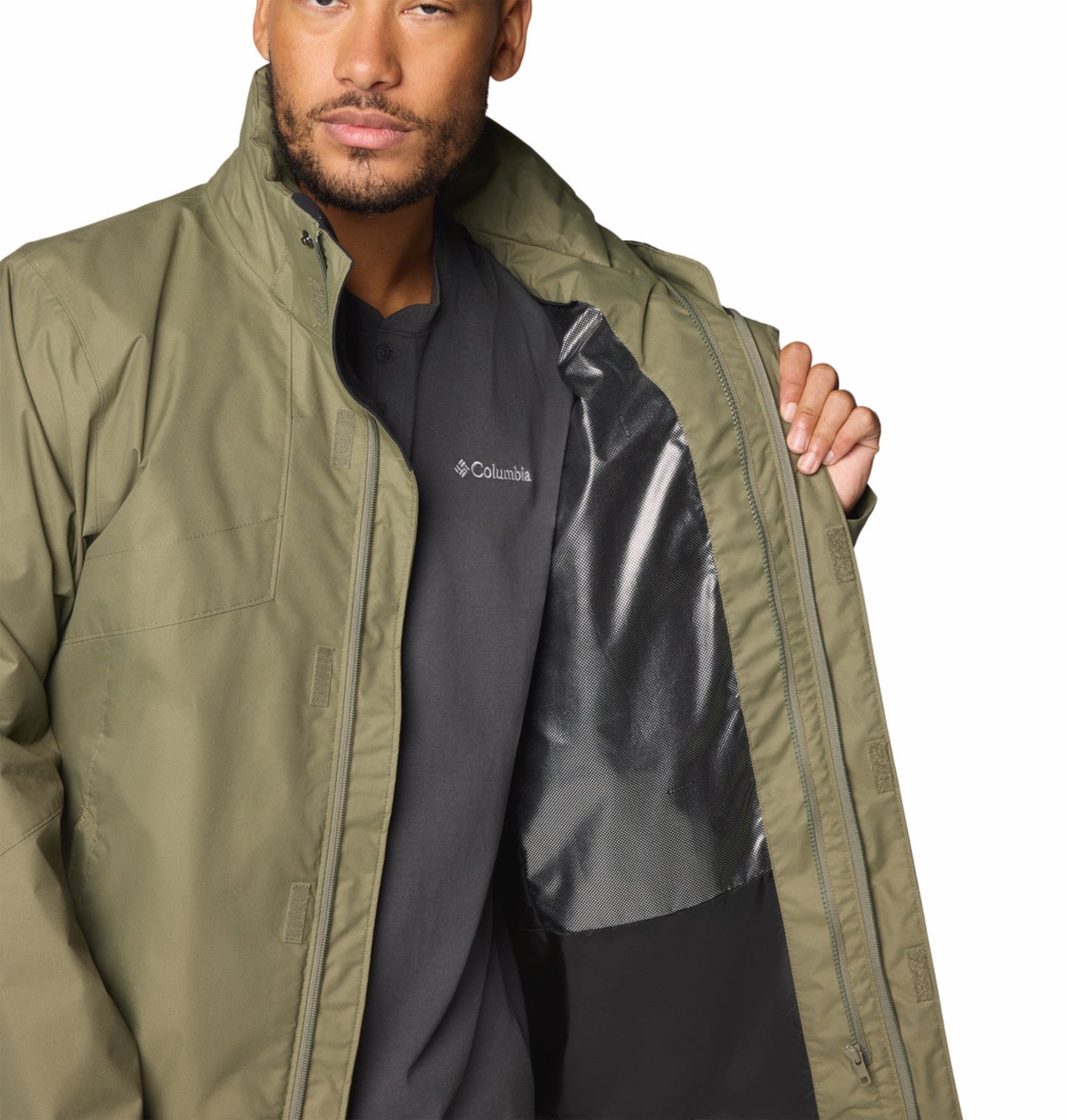 Columbia Men Green Omni-Heat Reflective Bugaboo III Fleece Hooded Interchange Jacket
