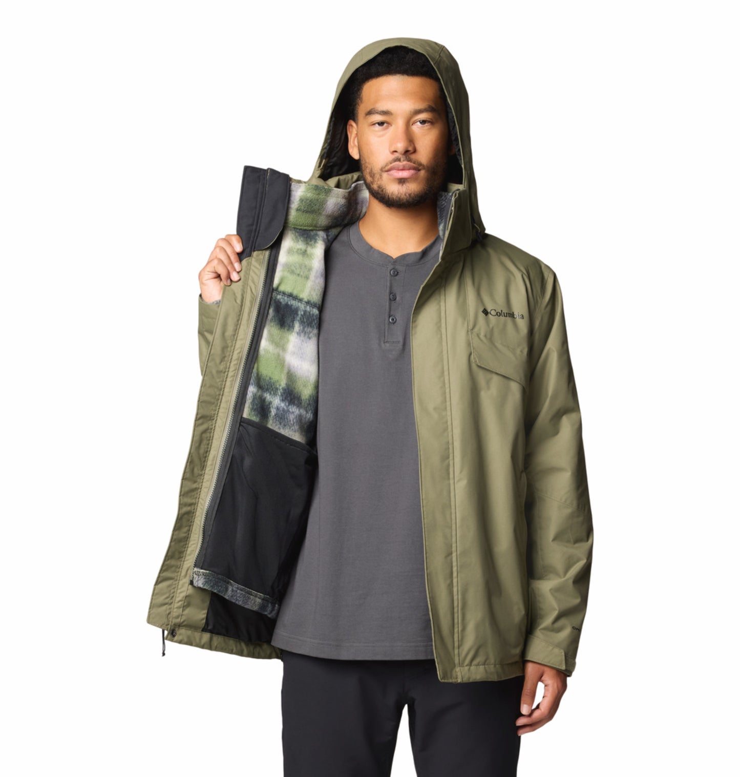 Columbia Men Green Omni-Heat Reflective Bugaboo III Fleece Hooded Interchange Jacket