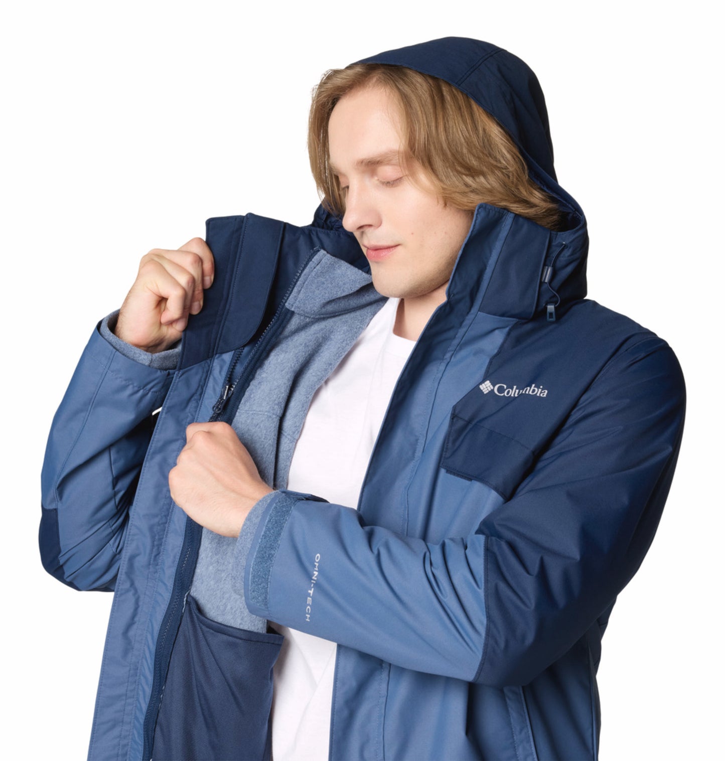 Columbia Men Navy Blue Omni-Heat Reflective Bugaboo III Fleece Hooded Interchange Jacket
