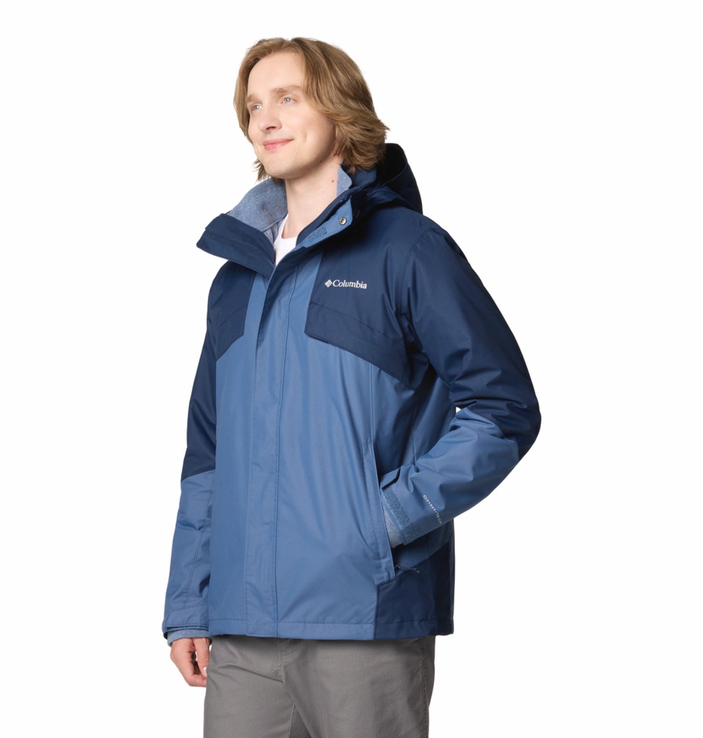 Columbia Men Navy Blue Omni-Heat Reflective Bugaboo III Fleece Hooded Interchange Jacket