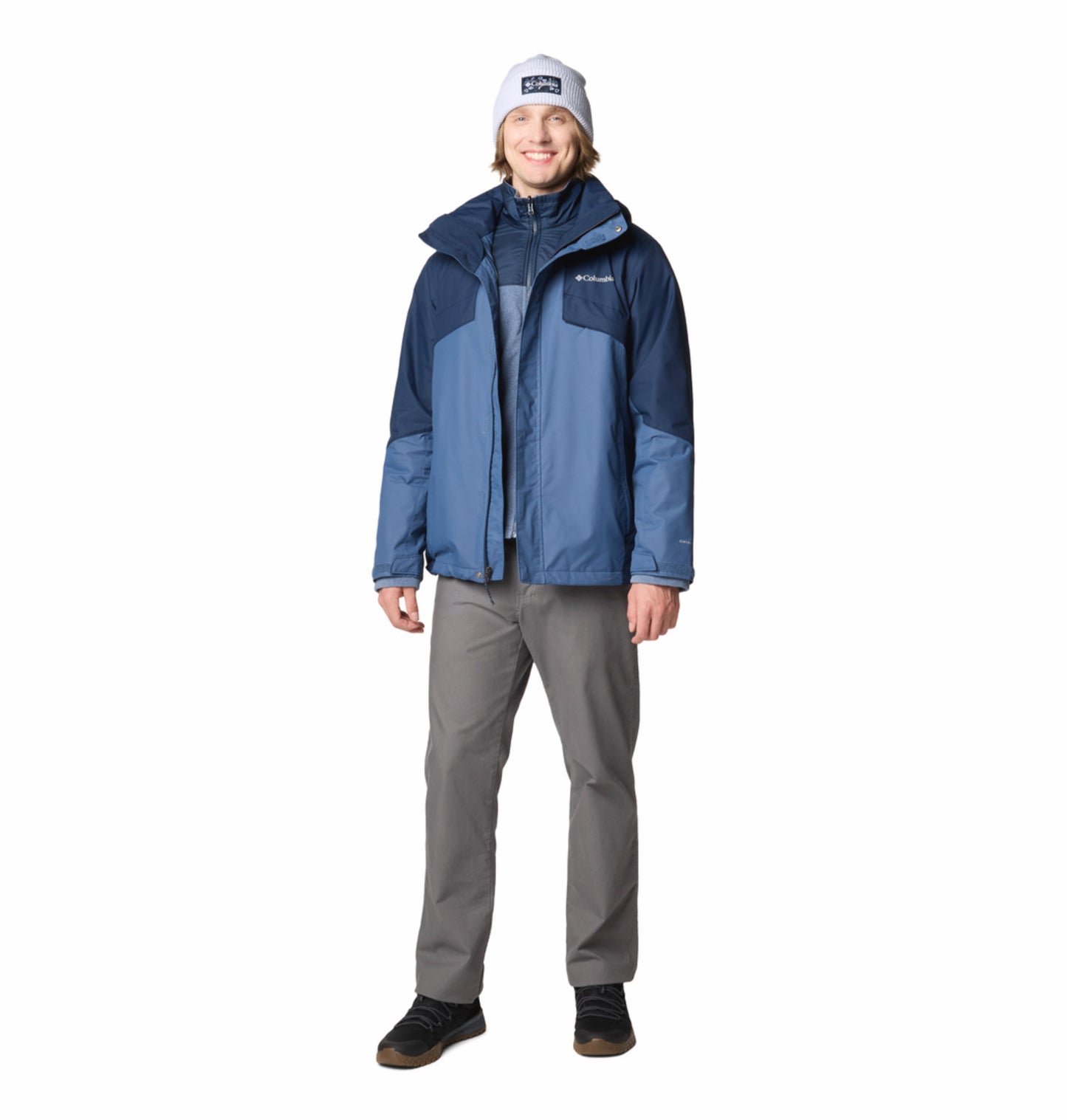 Columbia Men Navy Blue Omni-Heat Reflective Bugaboo III Fleece Hooded Interchange Jacket