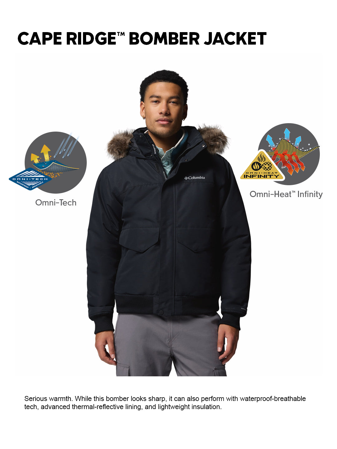 Columbia Men Black OmniHeat Infinity Cape Ridge Bomber Down Jacket