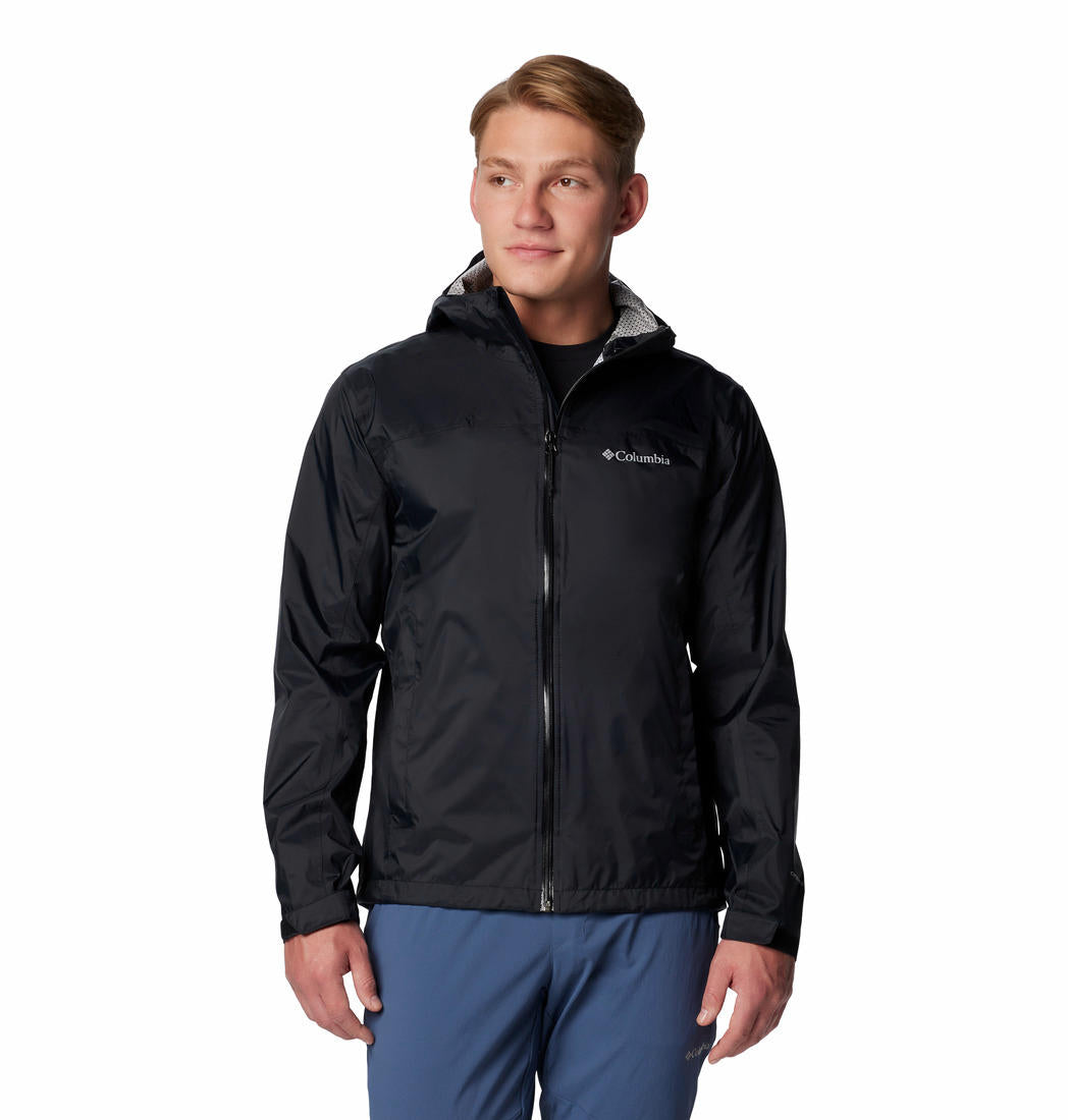 A Men Wearing Columbia Men Black EvaPOURation II Jacket Waterproof