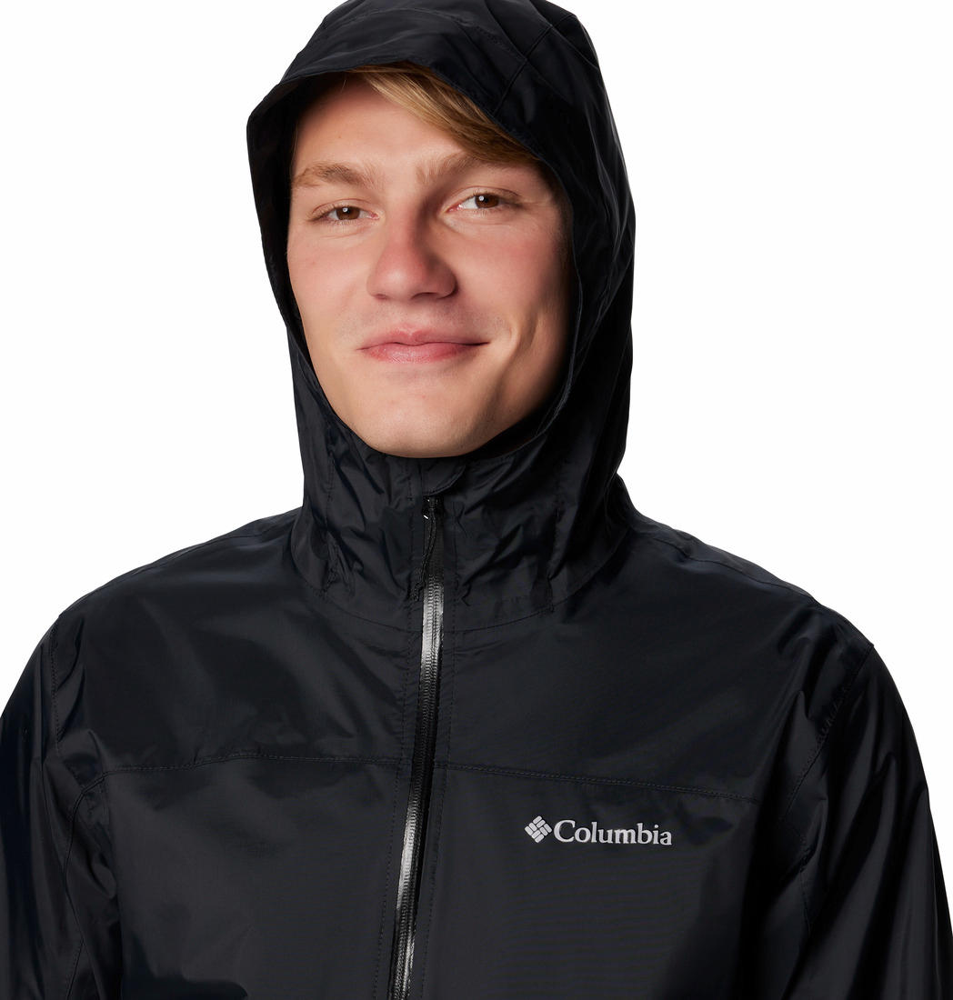 A Men Wearing Columbia Men Black EvaPOURation II Jacket Waterproof