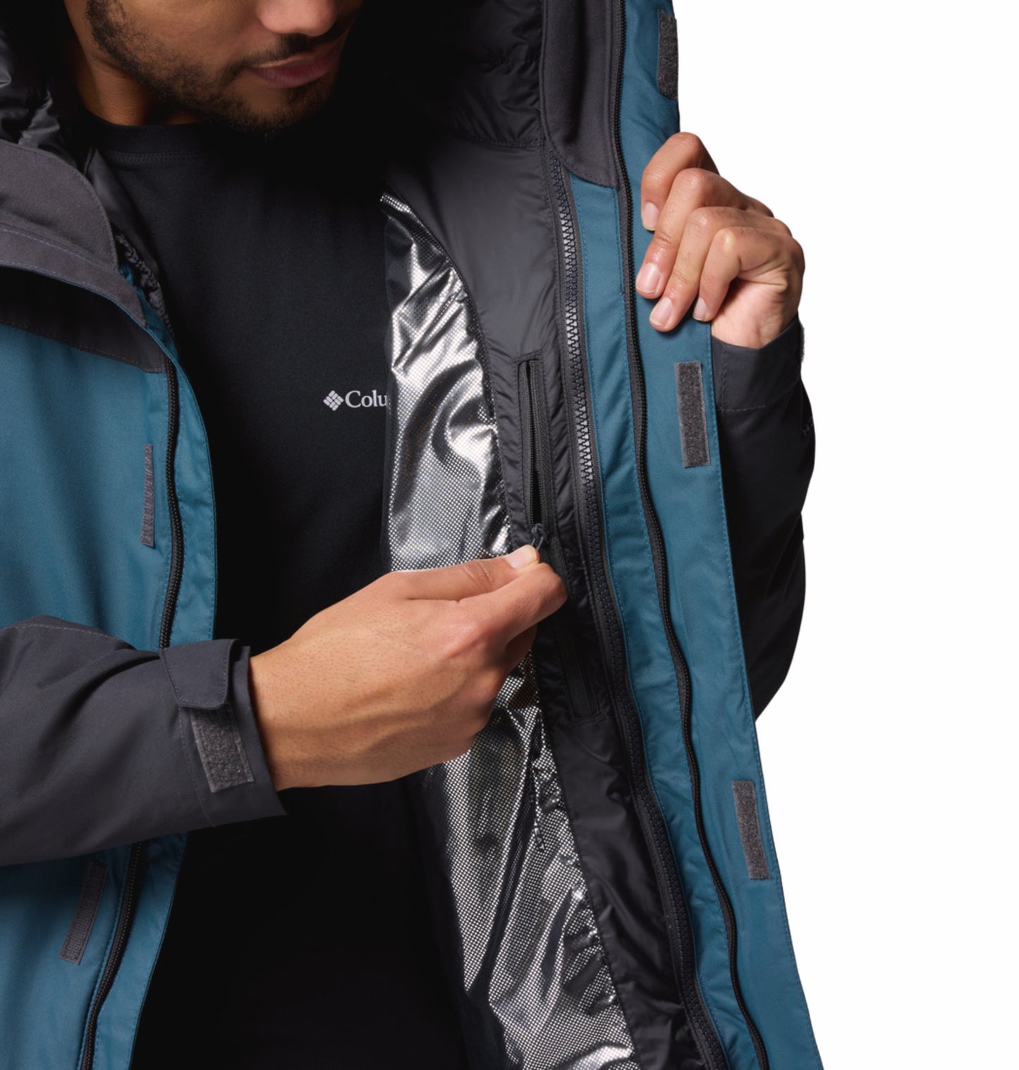 Columbia Men Blue Omni-Heat Reflective Whirlibird V Hooded Interchange Jacket