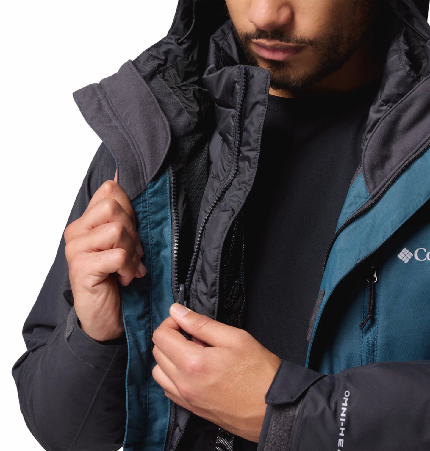 Columbia Men Blue Omni-Heat Reflective Whirlibird V Hooded Interchange Jacket