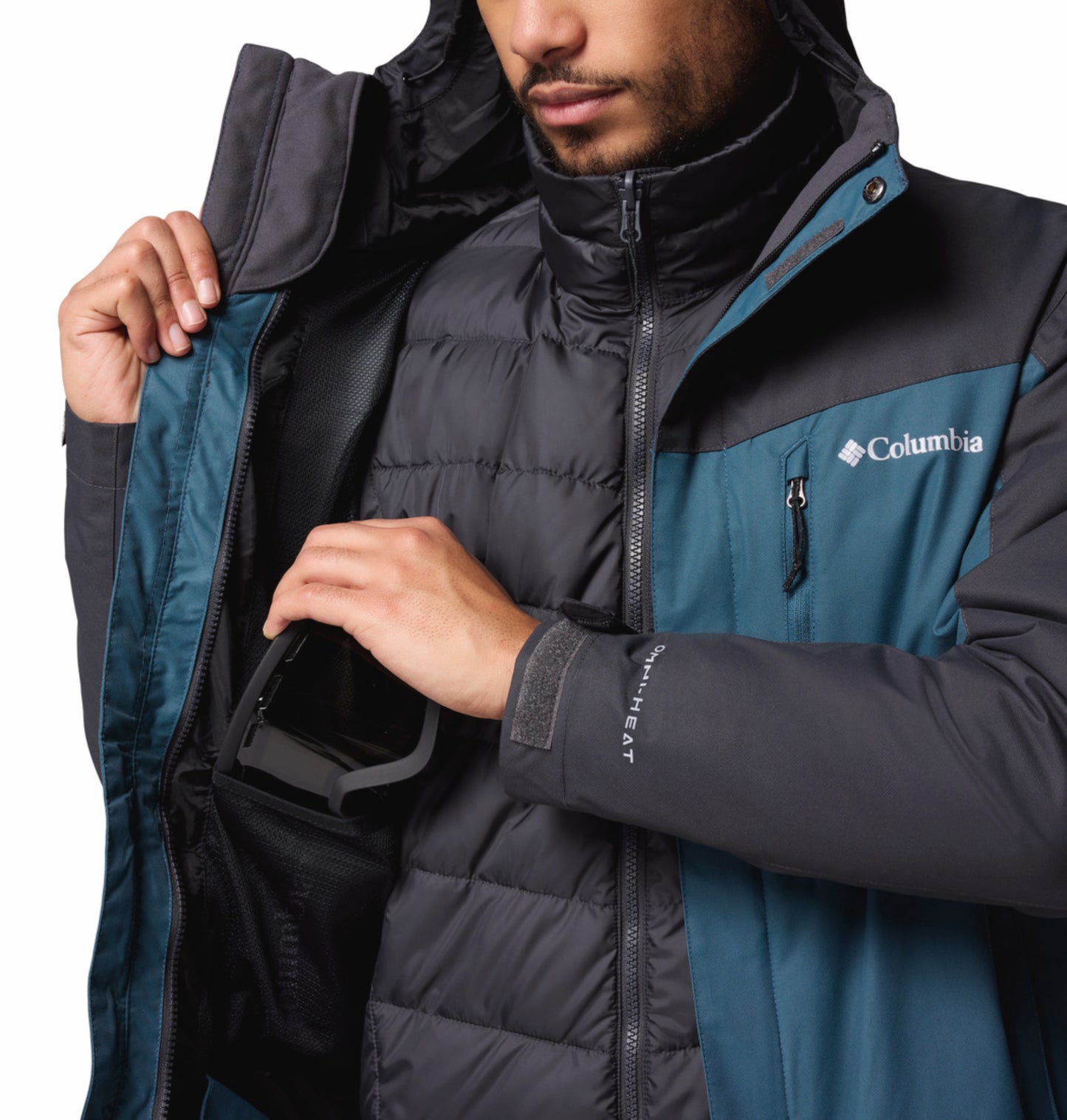 Columbia Men Blue Omni-Heat Reflective Whirlibird V Hooded Interchange Jacket