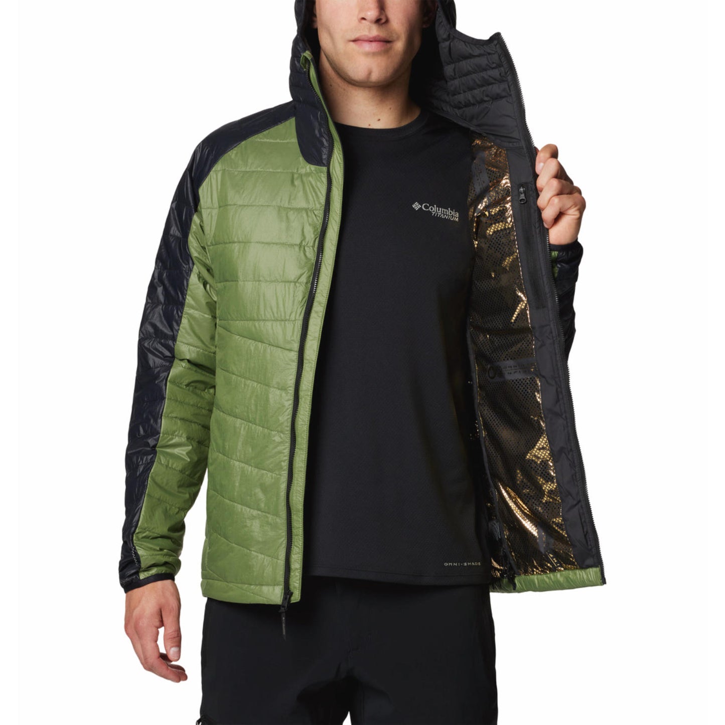 Columbia Men Green Omni-Heat Inifnity Platinum Peak II Hooded Down Jacket