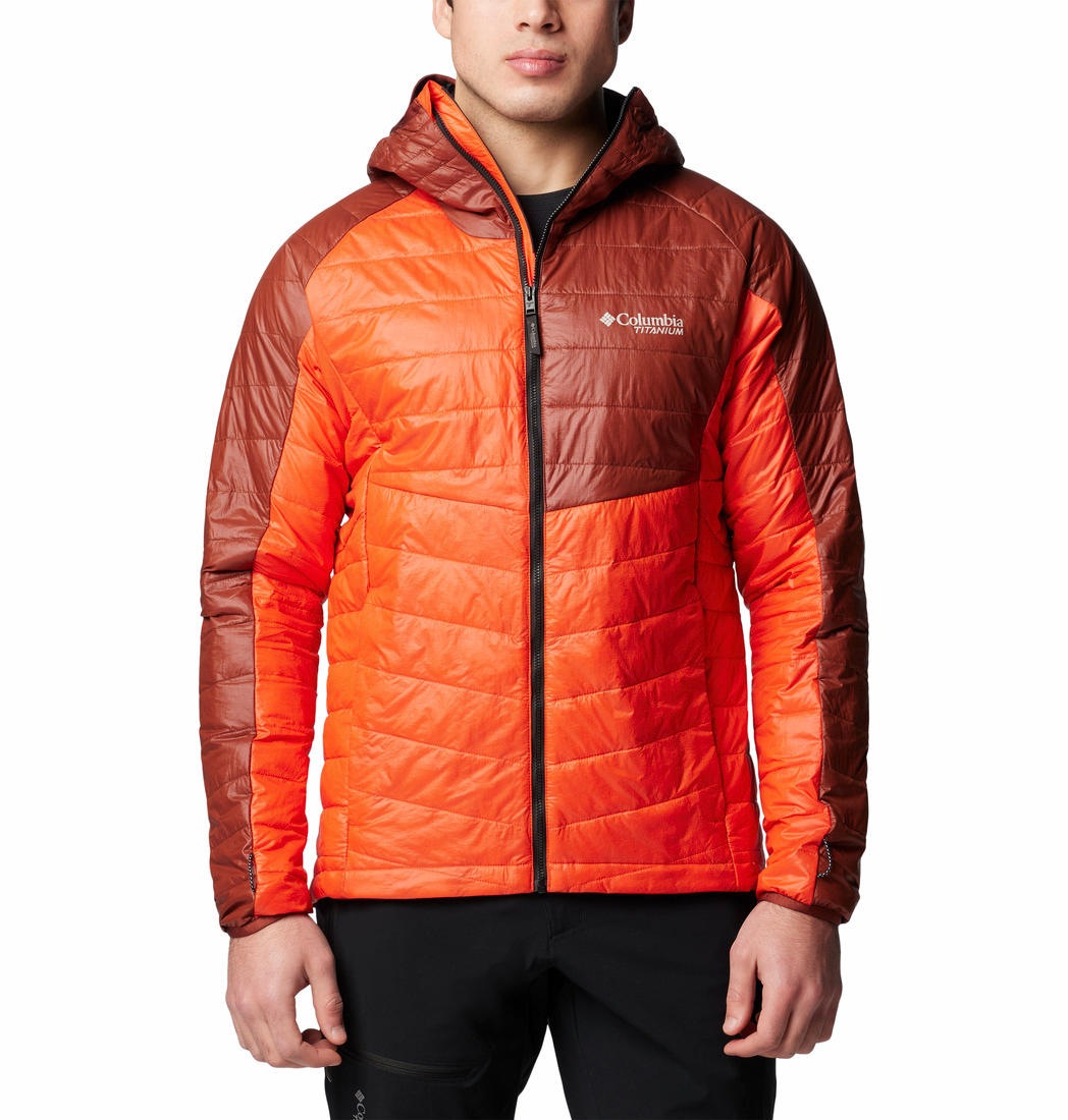 A Men Wearing Columbia Men Orange Platinum Peak II Hooded Jacket