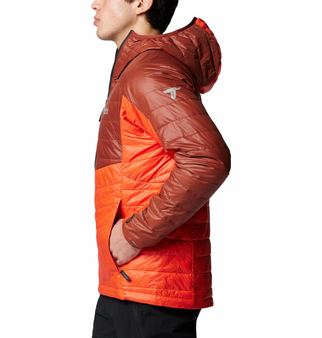 A Men Wearing Columbia Men Orange Platinum Peak II Hooded Jacket