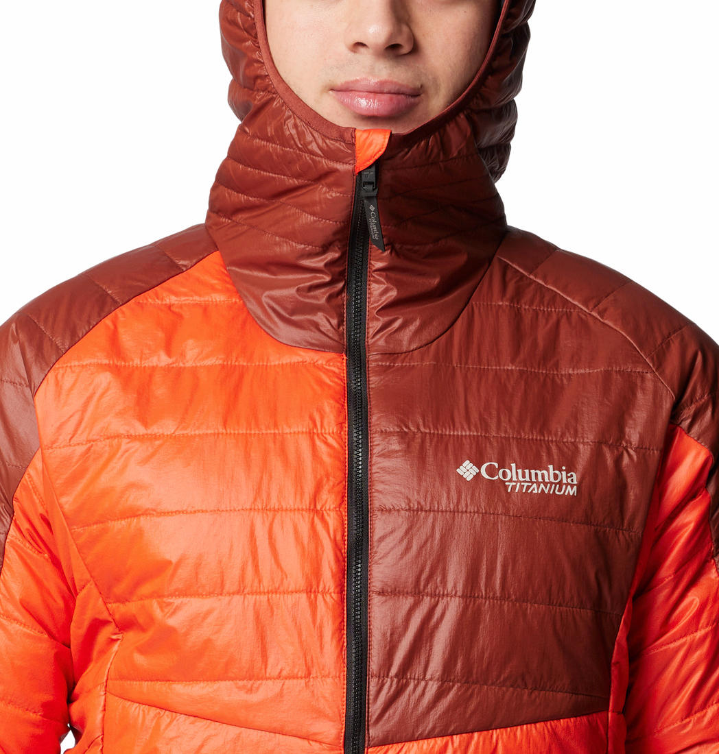 A Men Wearing Columbia Men Orange Platinum Peak II Hooded Jacket