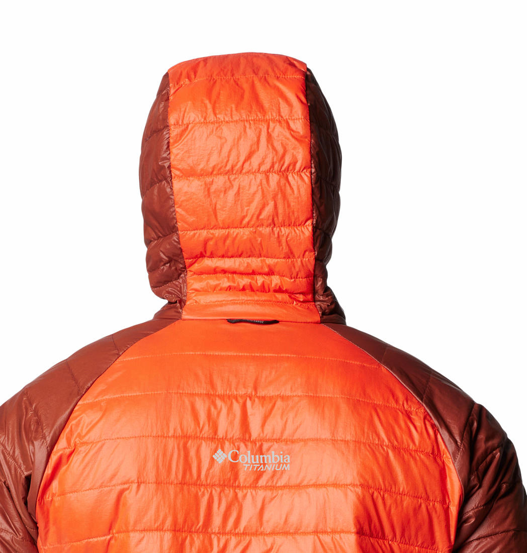 A Men Wearing Columbia Men Orange Platinum Peak II Hooded Jacket