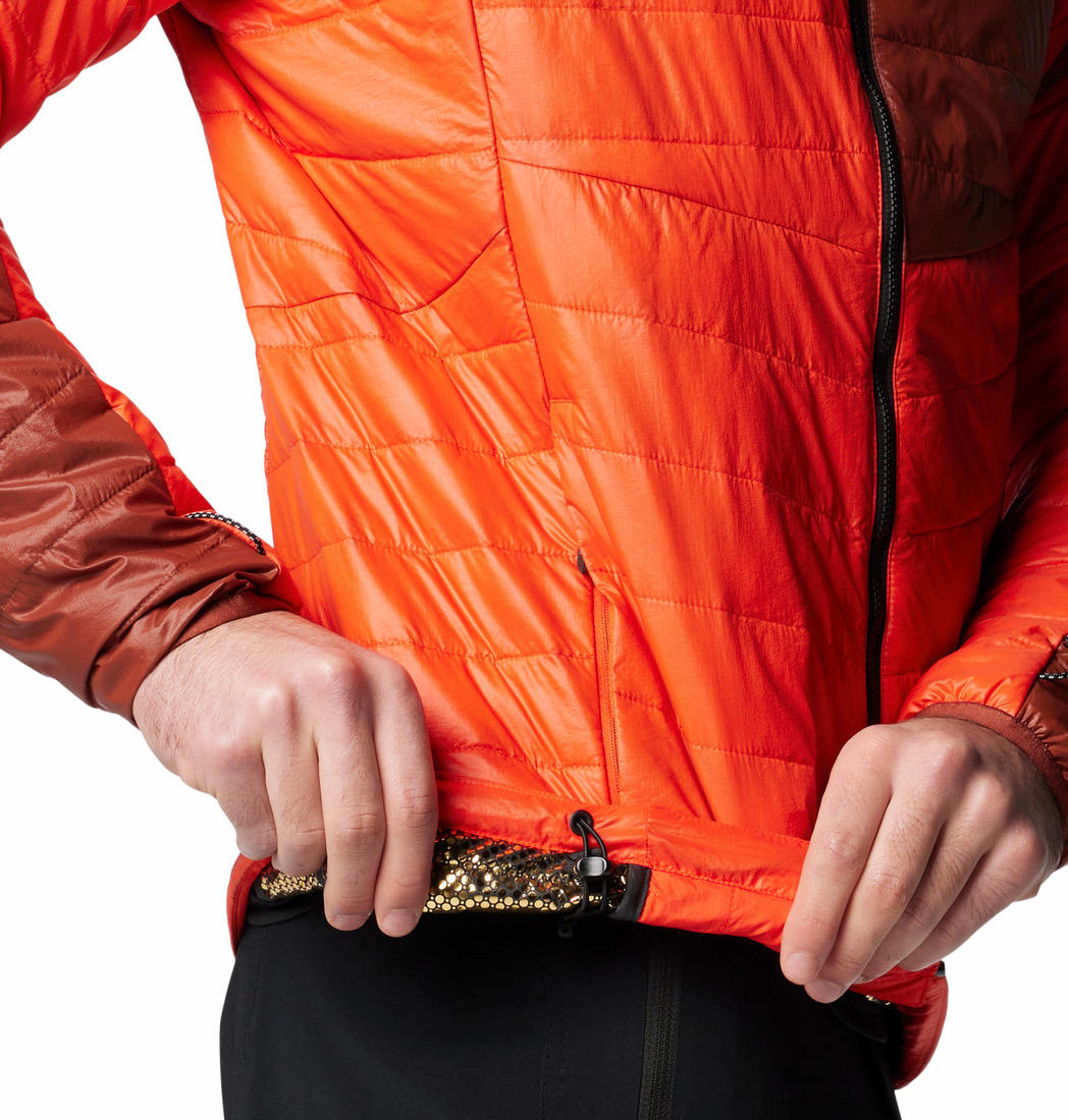 A Men Wearing Columbia Men Orange Platinum Peak II Hooded Jacket