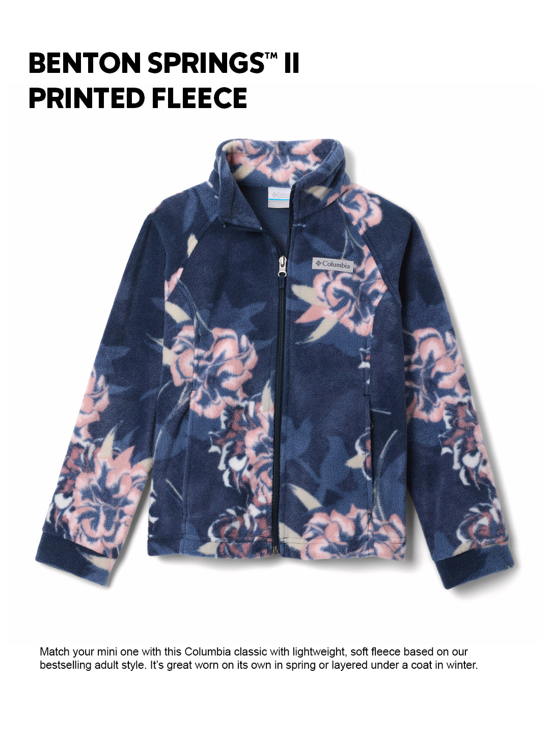 Columbia Kids Girls Navy Blue Benton Springs II Printed Fleece Jacket