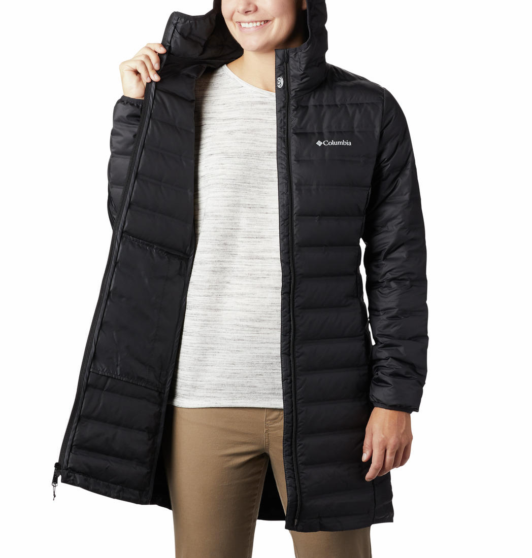 Columbia Women Black Lake 22 Down Long Hooded Jacket