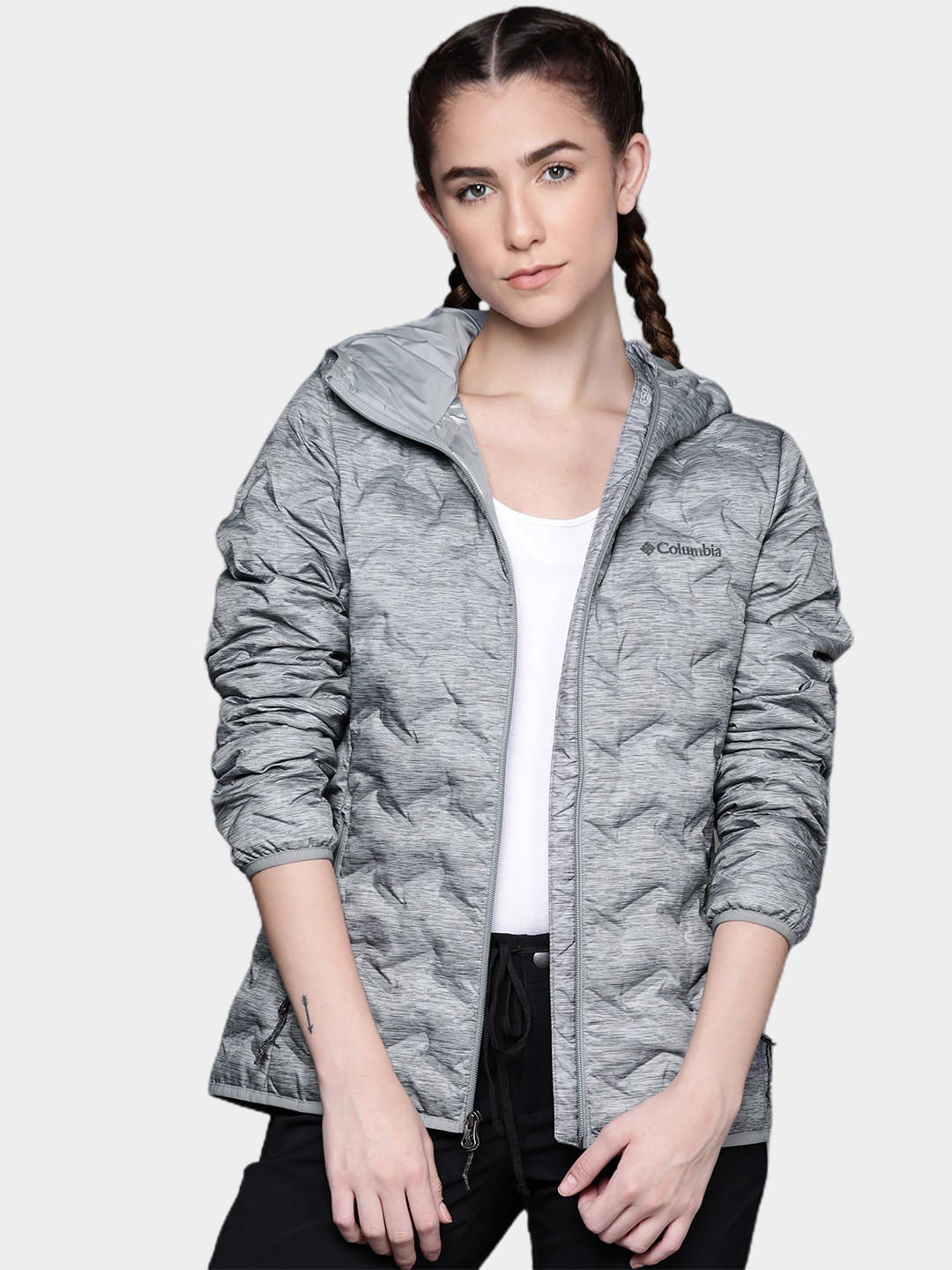 Columbia Women Grey Delta Ridge Down Hooded Jacket