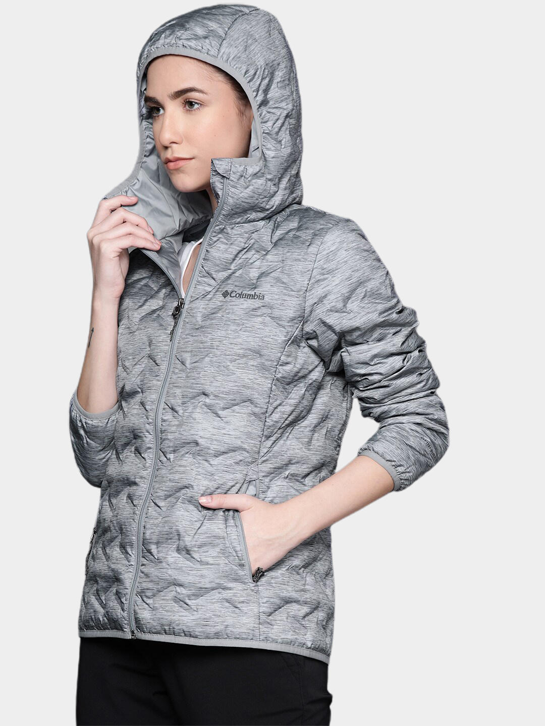 Columbia Women Grey Delta Ridge Down Hooded Jacket