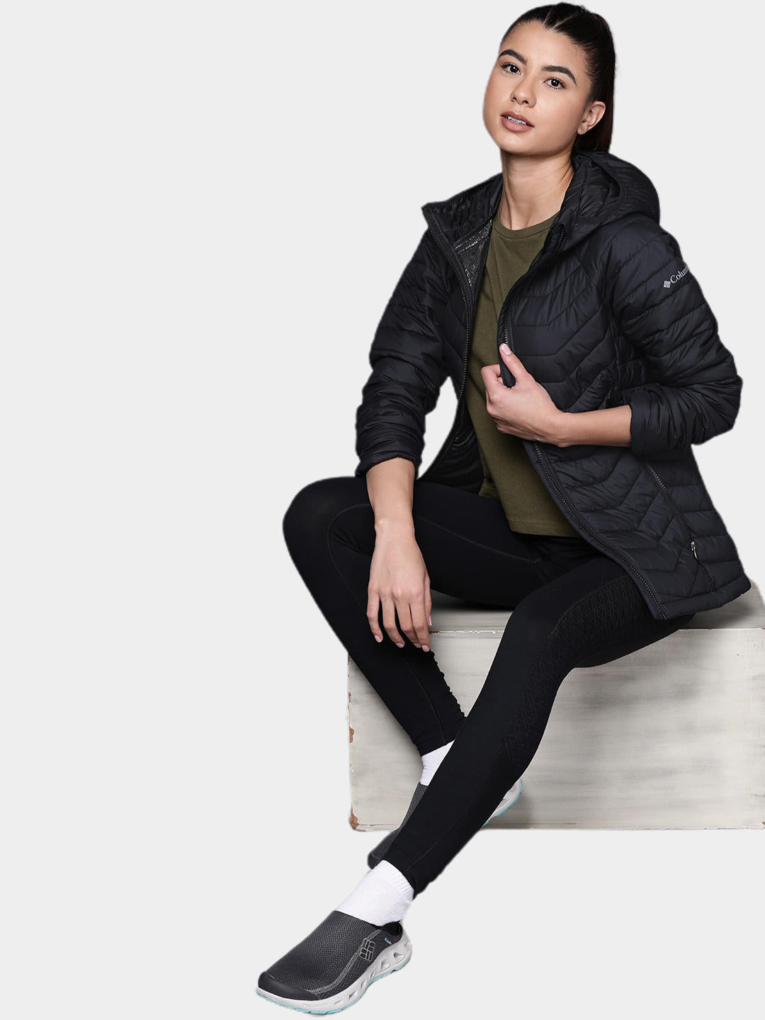 Columbia Women Black Powder Lite Hooded Jacket