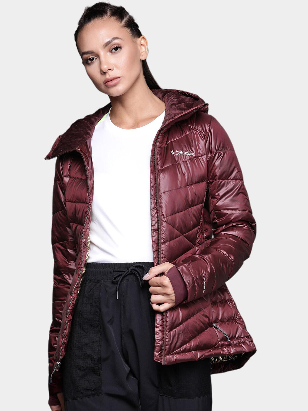 Columbia Women Maroon Joy Peak Hooded Jacket