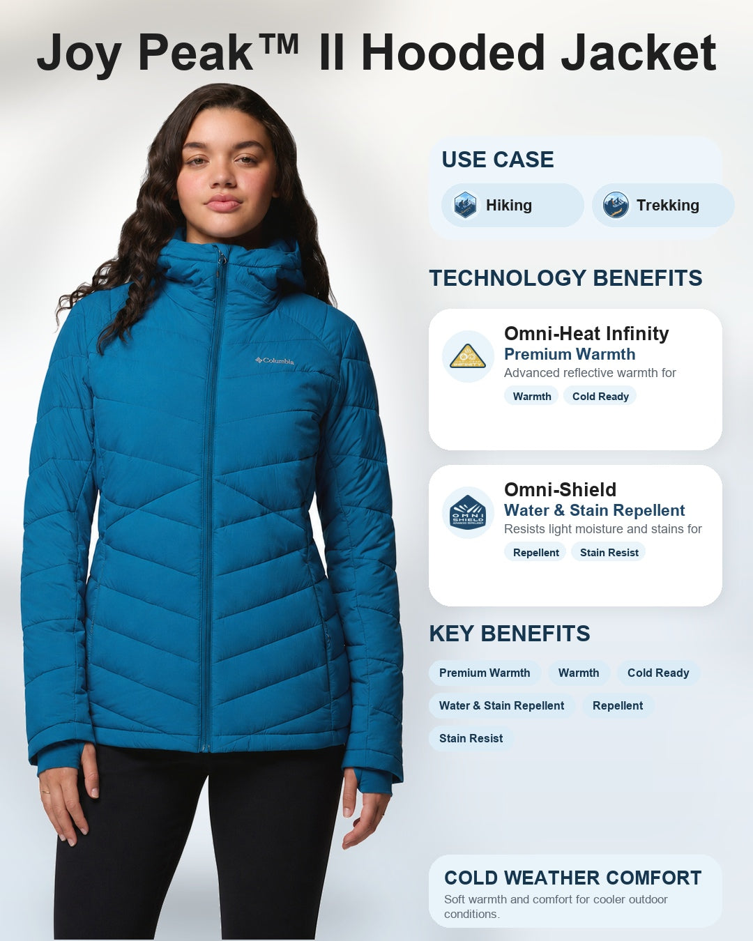 women blue omni heat infinity joy peak ii down jacket