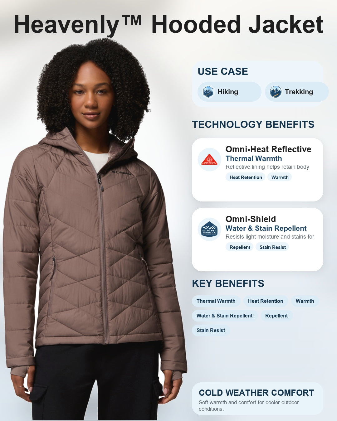 women brown omni heat reflective heavenly down jacket