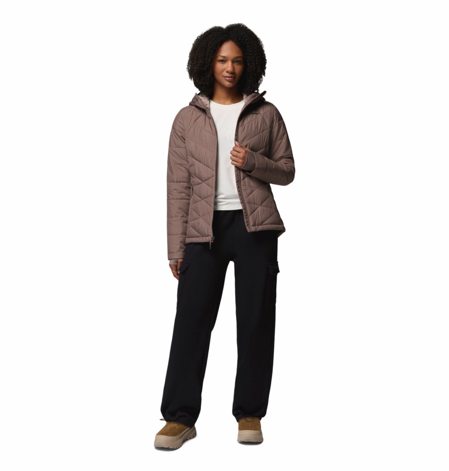 women brown omni heat reflective heavenly down jacket