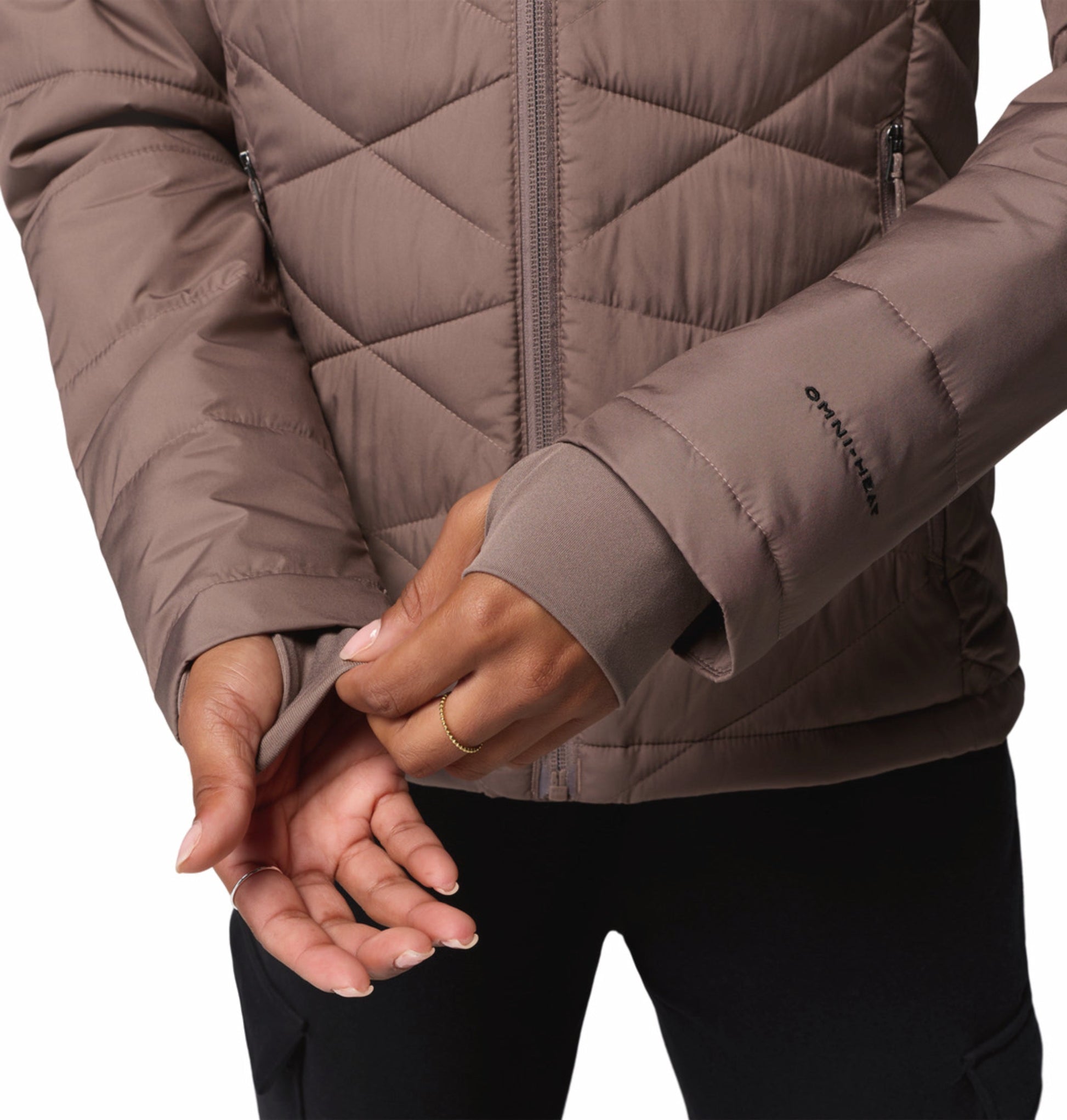 women brown omni heat reflective heavenly down jacket