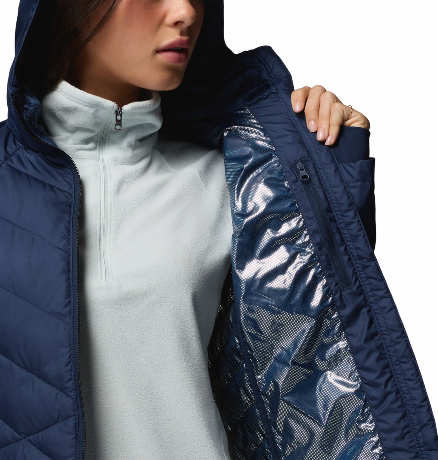 women blue omni heat reflective heavenly down jacket