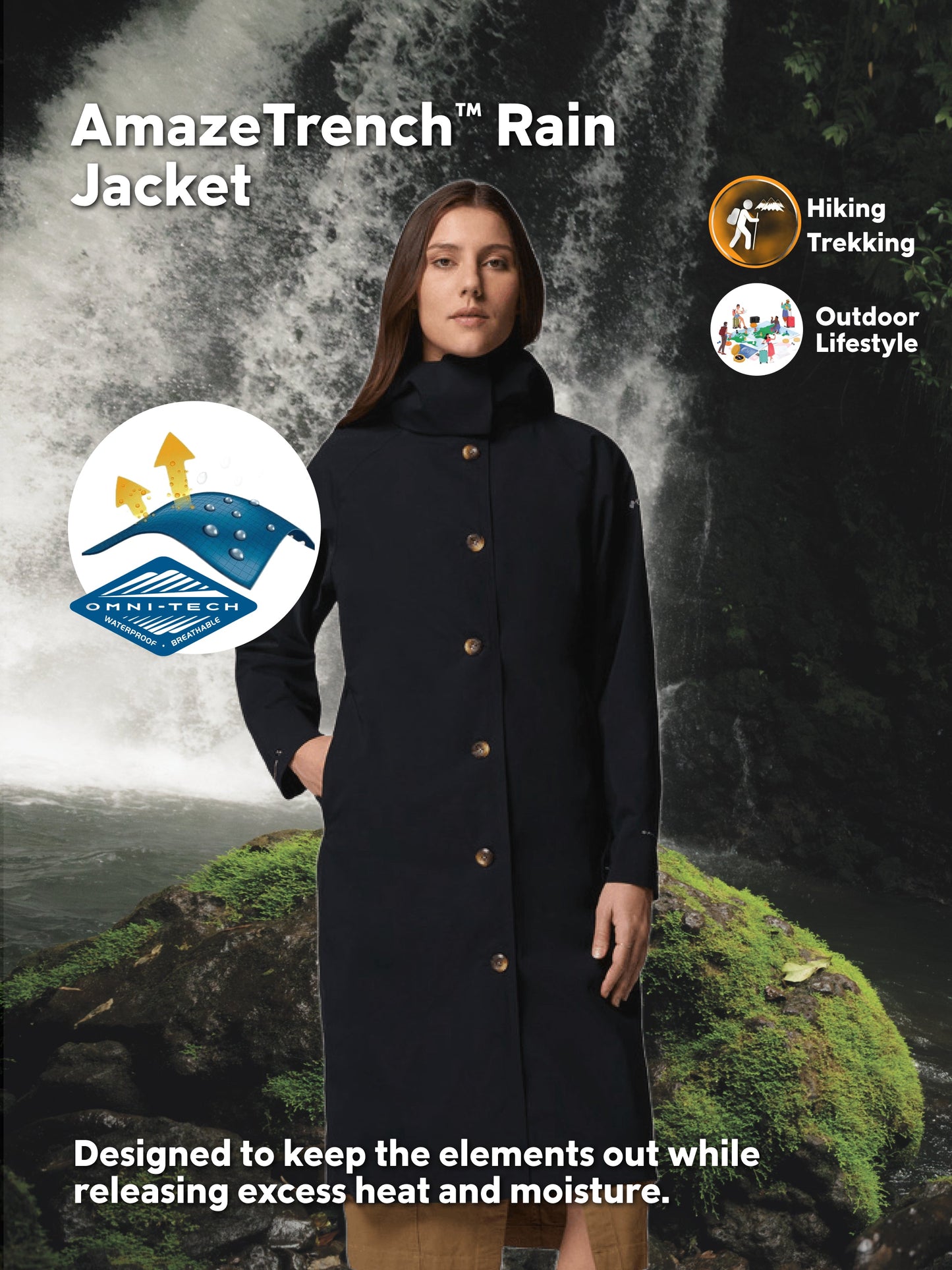 Columbia Women Black Omni-Tech AmazeTrench Rain Jacket