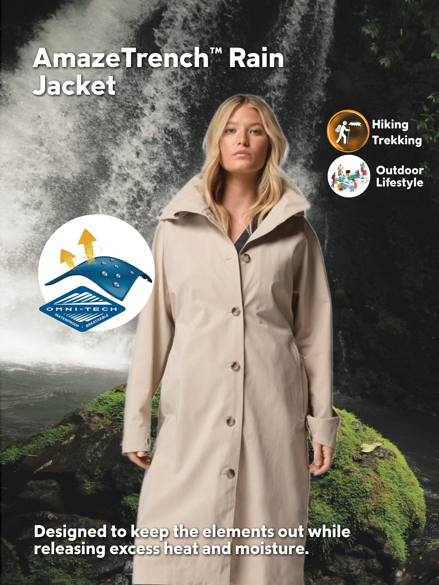 Columbia Women Beige Omni-Tech AmazeTrench Rain Jacket