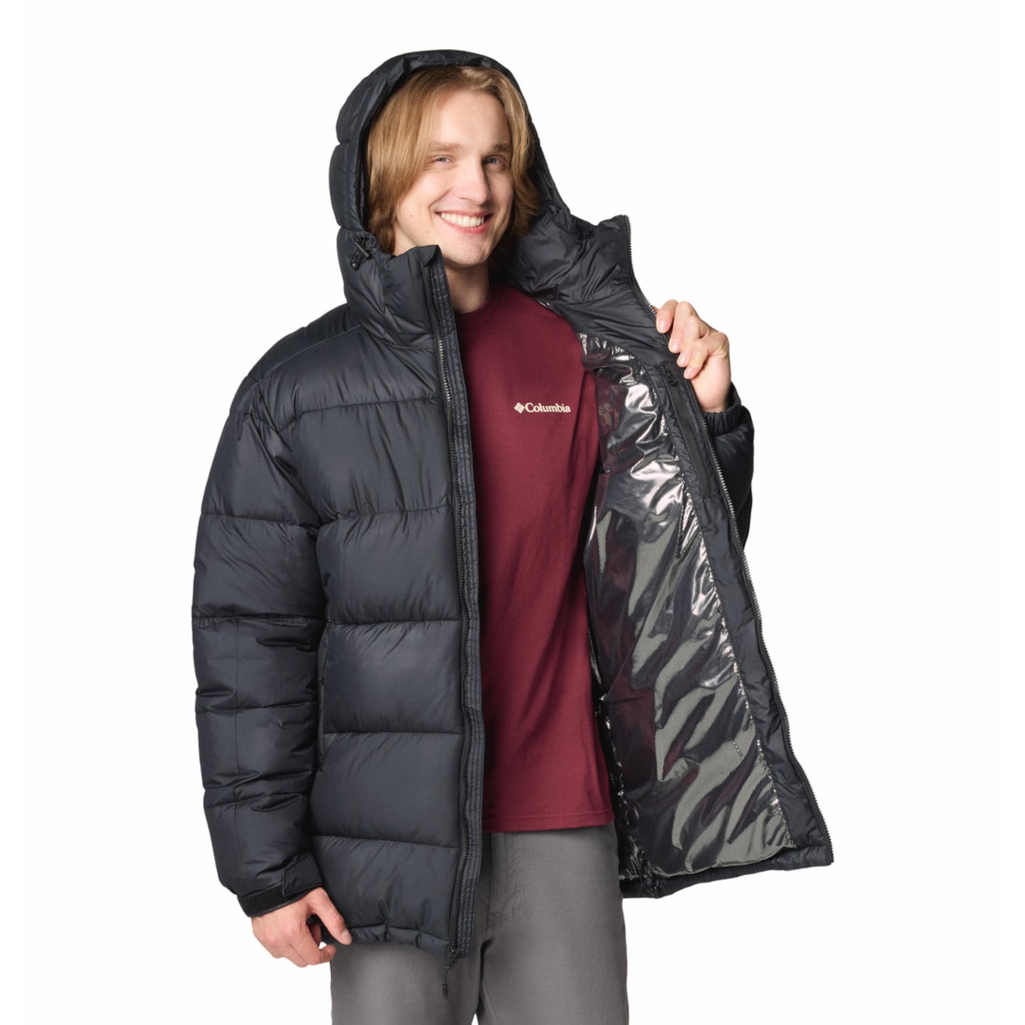 Columbia Men Black Omni-Heat Reflective Pike Lake Parka Hooded Down Jacket