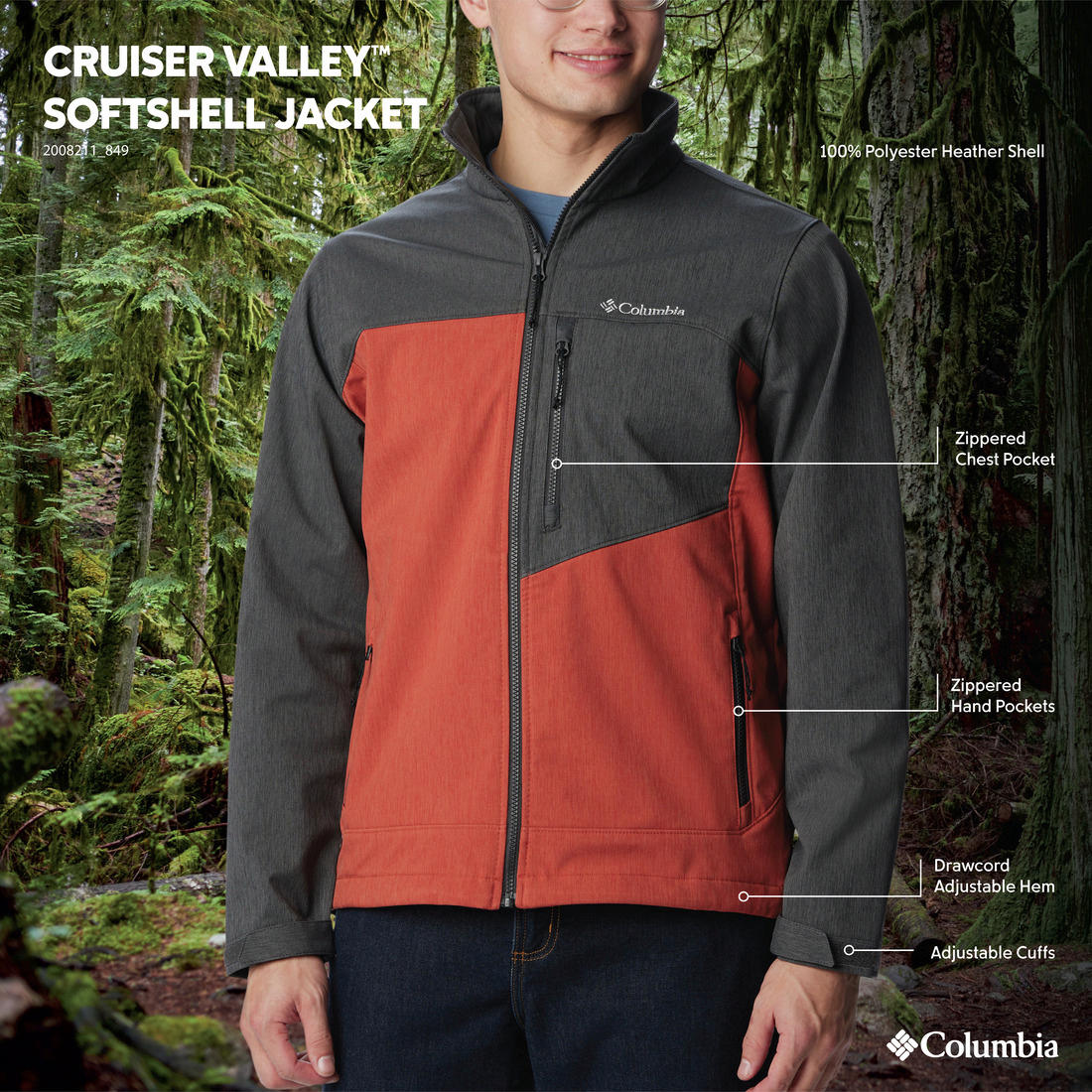 A Men Wearing Columbia Men Orange Cruiser Valley Softshell Jacket
