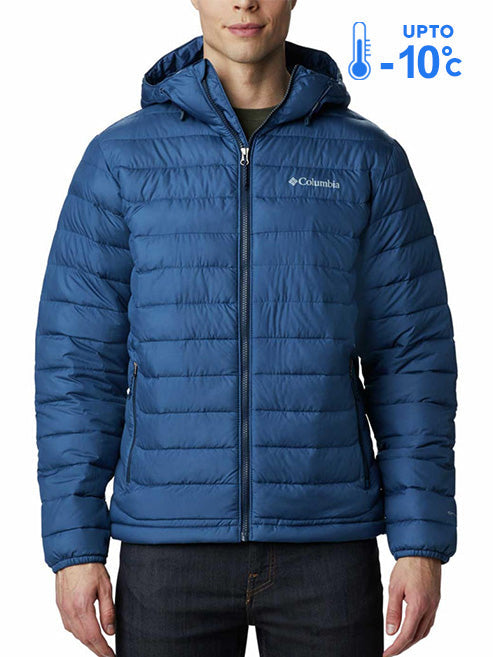 Columbia Men Blue Omni-Heat Reflective Powder Lite Hooded Down Jacket