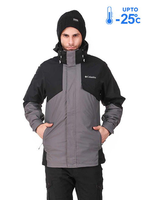 Columbia Men Grey Omni-Heat Reflective Bugaboo II Fleece Hooded Interchange Jacket